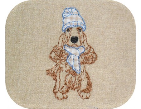 Instant download machine embroidery  dog cocker spaniel with hat and scarf