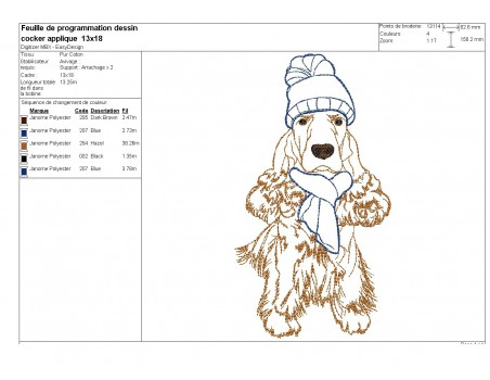 Instant download machine embroidery  dog cocker spaniel with hat and scarf