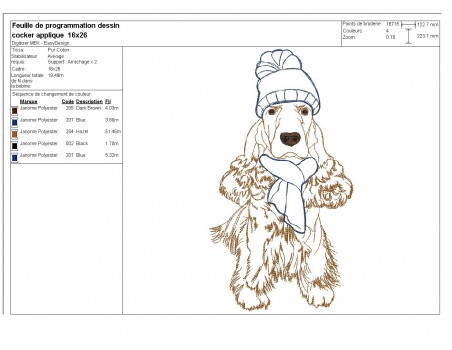 Instant download machine embroidery  dog cocker spaniel with hat and scarf