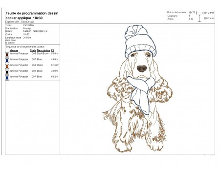 Instant download machine embroidery  dog cocker spaniel with hat and scarf