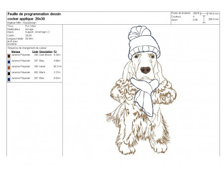 Instant download machine embroidery  dog cocker spaniel with hat and scarf