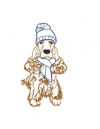 Instant download machine embroidery  dog cocker spaniel with hat and scarf