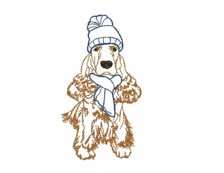 Instant download machine embroidery  dog cocker spaniel with hat and scarf