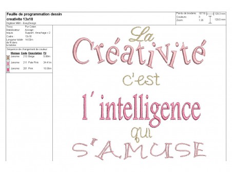 Motif de broderie machine texte créativité