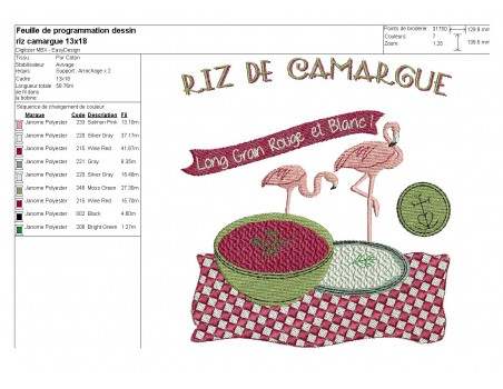 Motif de broderie machine riz de camargue