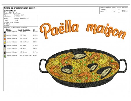 Motif de broderie machine paëlla