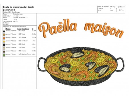 Motif de broderie machine paëlla