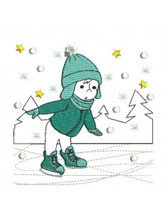 Instant download machine embroidery design little girl with Christmas tree