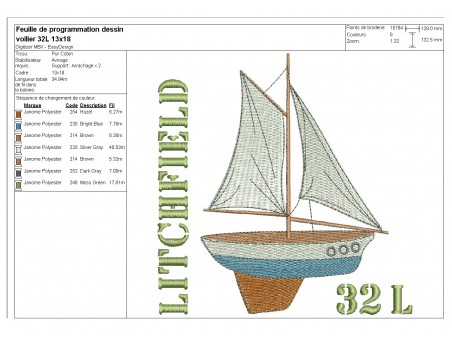 Instant download machine embroidery sailboat