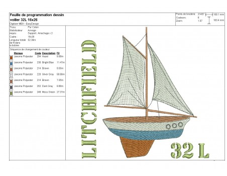 Instant download machine embroidery sailboat