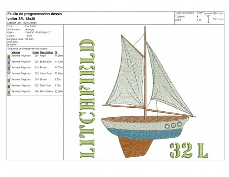 Instant download machine embroidery sailboat