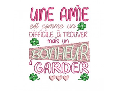 Motif de broderie machine texte  amie