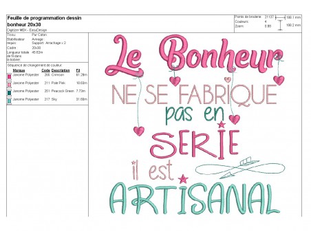 Motif de broderie machine bonheur artisanal