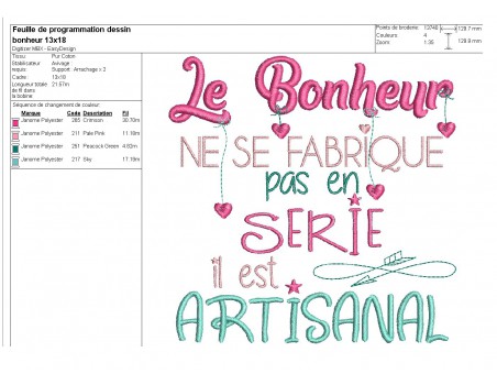 Motif de broderie machine bonheur artisanal