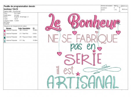 Motif de broderie machine bonheur artisanal