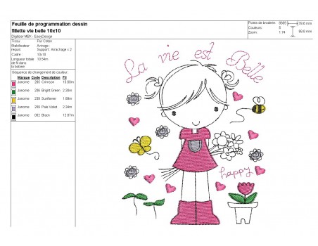 Instant download machine embroidery girl doing cutting