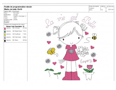 Instant download machine embroidery girl doing cutting