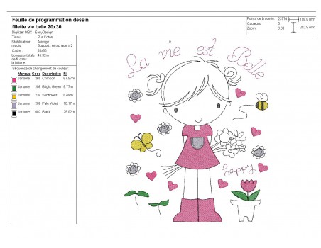 Instant download machine embroidery girl doing cutting