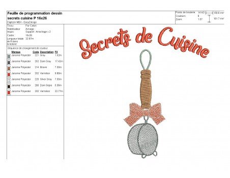 Motif de broderie machine secrets de cuisine passoire