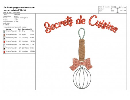 Motif de broderie machine secrets de cuisine fouet