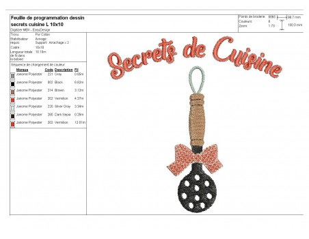 Motif de broderie machine secrets de cuisine spatule ronde