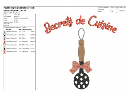 Motif de broderie machine secrets de cuisine spatule ronde