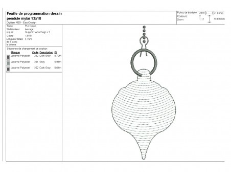 Motif de broderie pendule ésotérique en mylar et appliqué