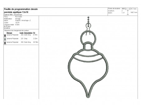 Motif de broderie pendule ésotérique en mylar et appliqué