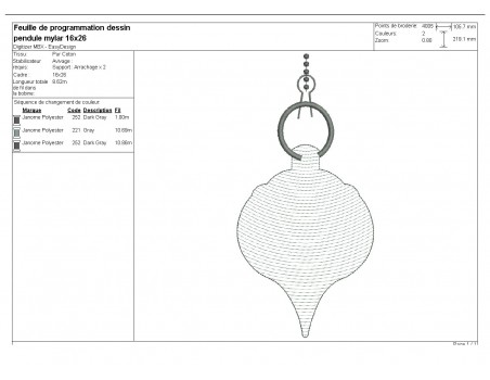 Motif de broderie pendule ésotérique en mylar et appliqué