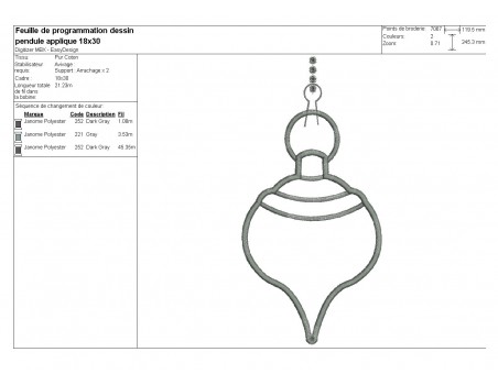 Motif de broderie pendule ésotérique en mylar et appliqué