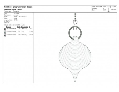 Motif de broderie pendule ésotérique en mylar et appliqué