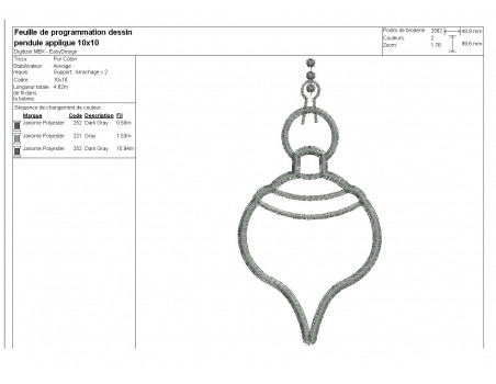 Motif de broderie pendule ésotérique en mylar et appliqué