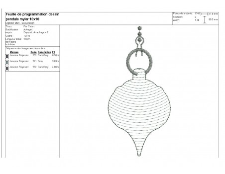 Motif de broderie pendule ésotérique en mylar et appliqué