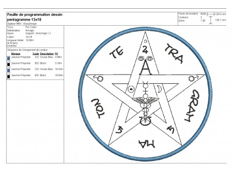 Motif de broderie machine pentagramme