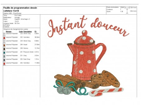 Motif de broderie machine cafetière  avec cookies