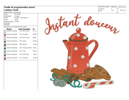 Motif de broderie machine cafetière  avec cookies