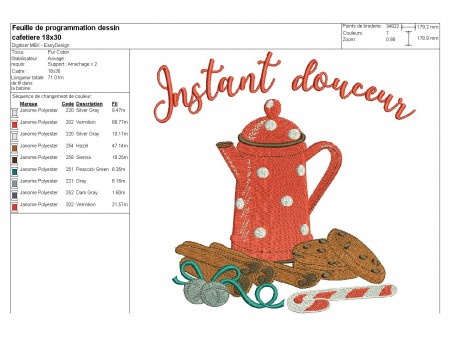 Motif de broderie machine cafetière  avec cookies