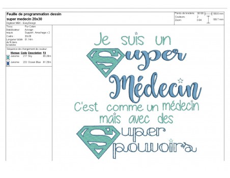 Motif de broderie super médecin