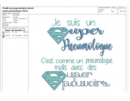 Motif de broderie super pneumolgue