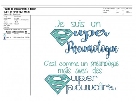 Motif de broderie super pneumolgue