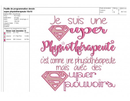 Motif de broderie super physothérapeute