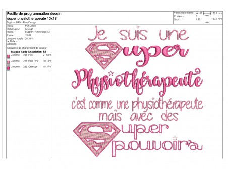 Motif de broderie super physothérapeute