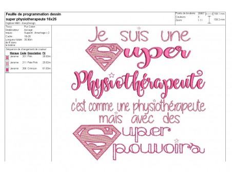 Motif de broderie super physothérapeute