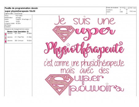 Motif de broderie super physothérapeute