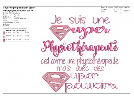 Motif de broderie super physothérapeute