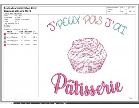 Motif de broderie machine pâtisserie