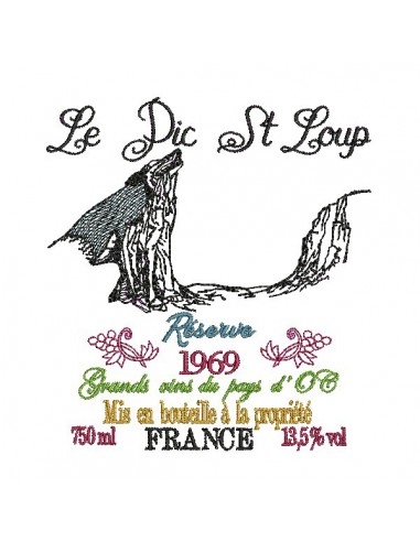 Motif de broderie machine   les vins du Pic St loup