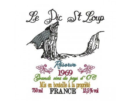 Motif de broderie machine   les vins du Pic St loup