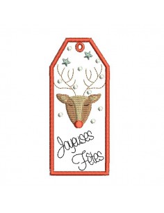 Motif de broderie machine étiquette cerf  ITH