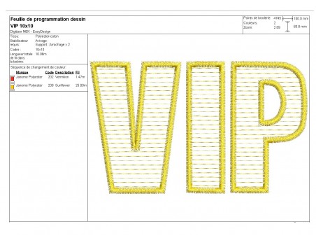 Motif de broderie machine Texte VIP en mylar